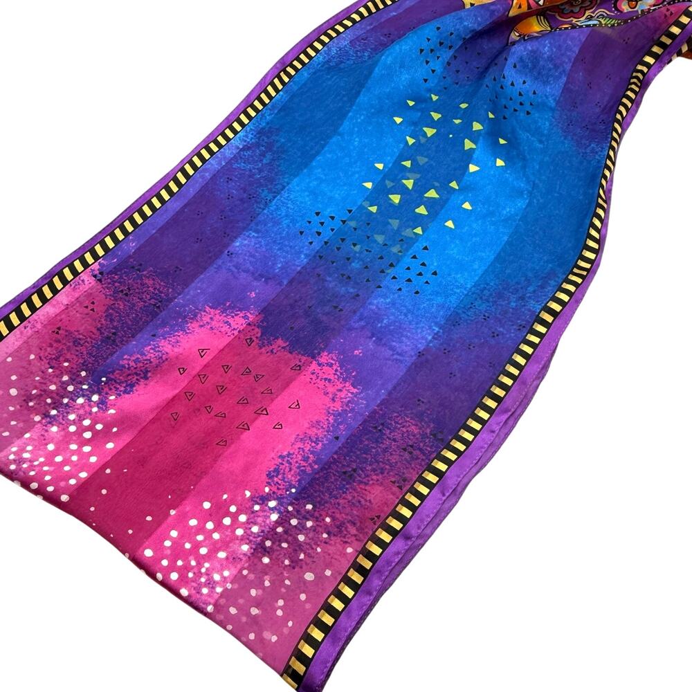 Laurel Burch Colorful Cats Silky Scarf 11x53 Boho Multicolor Rainbow Kittens - Picture 8 of 8